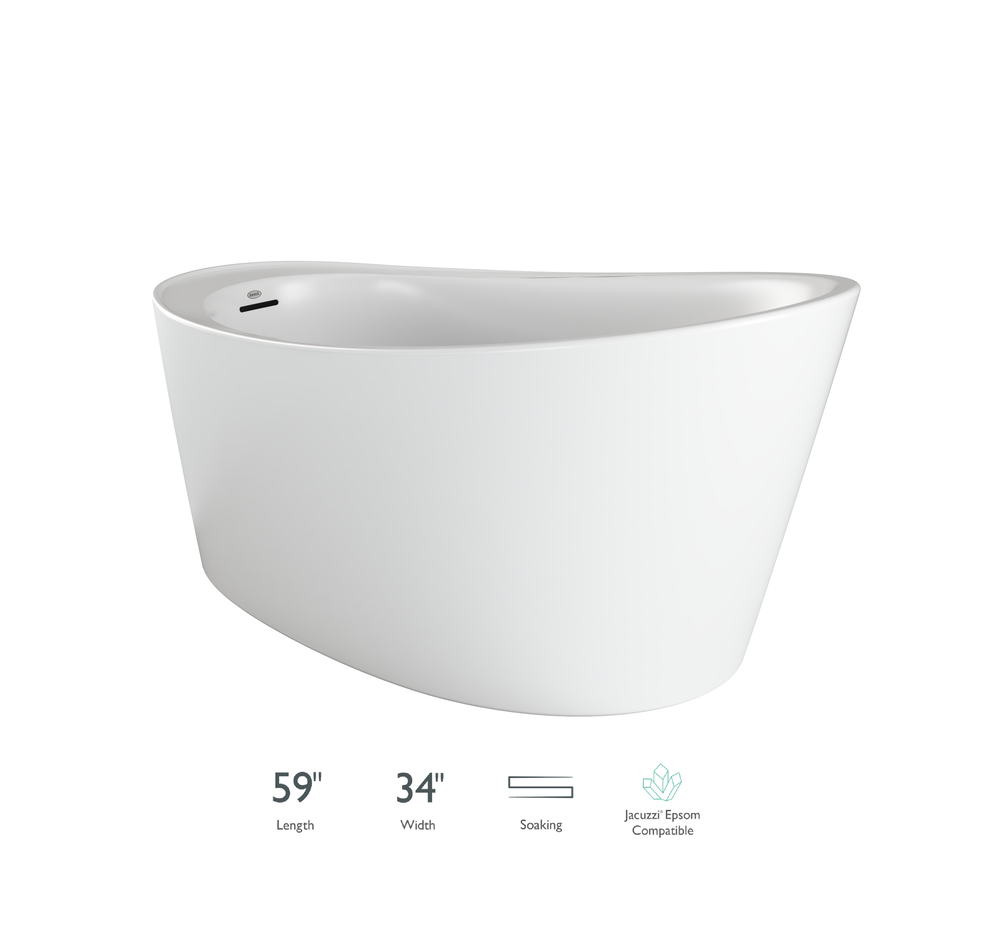 BRIA™ 5934 Deck Mount Compatible Acrylic Freestanding Soaking Slipper Bath End Drain White with Chrome Drain